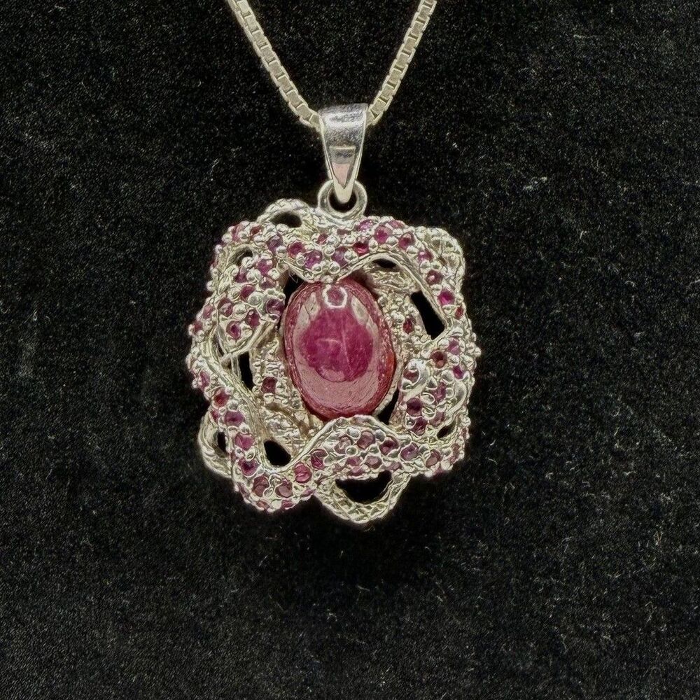 925 Sterling Silver Ruby Pendant Necklace 20" Pink Red Gemstone 10g